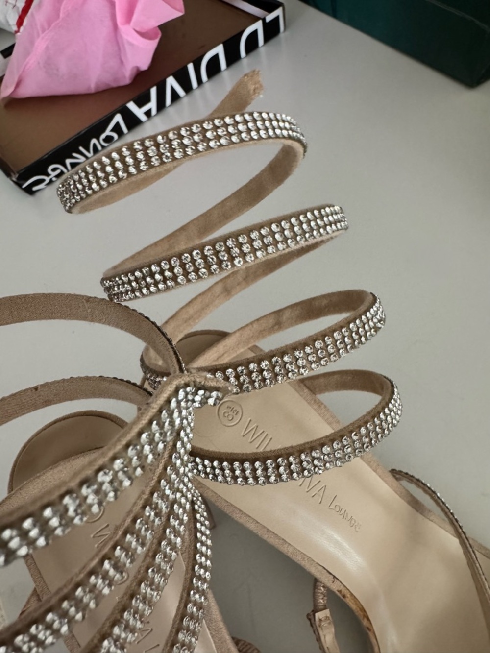 Wild Diva Spiral Rhinestone Strappy Ankle Chunky Block Heels - Picture 6 of 6